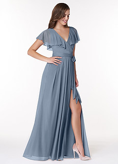 Azazie Jael Robes de demoiselle d'honneur Robe Trapèze en Maille Col en V Violet Crépusculaire image4