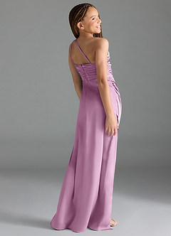 Azazie Eren Junior Wisteria Sheath Pleated Stretch Satin Dress image5