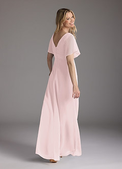 Azazie Alessa Final Sale Blushing Pink A-Line V-Neck Pleated Chiffon Dress image5