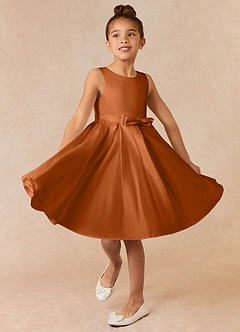 Azazie Coco Flower Girl Dresses Copper A-Line Bow Matte Satin Dress image1