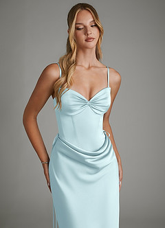 Azazie Natasha Robes de demoiselle d'honneur Robe Sirène en Satin extensible Corset Bleu Nuage image3