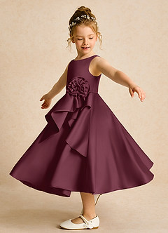 Azazie Hermia Flower Girl Dresses Cabernet A-Line Sleeveless Matte Satin Dress image3