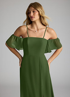 Azazie Sue Jurken voor bruidsmeisjes Converteerbaar Jurk van Chiffon met A-Lijn Off the Shoulder Olijf image2