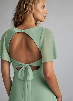 Azazie Induh Brautjungfernkleider A-Linie Flattert V-Hals Gittergewebe Kleid Matcha image6