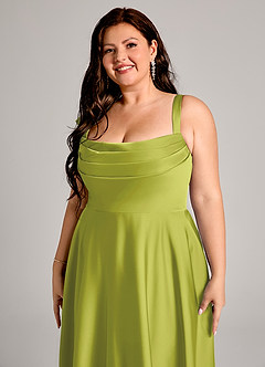 Azazie Shaude Bridesmaid Dresses Lemongrass A-Line Pleated Stretch Satin Dress image9
