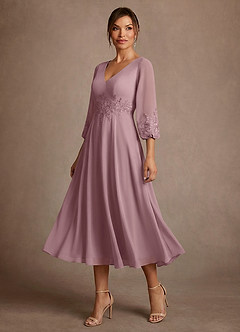 Azazie Ana Suknie dla Matki Panny Młodej Linia A Koronka Szyfon Długość herbaty Sukienka image4