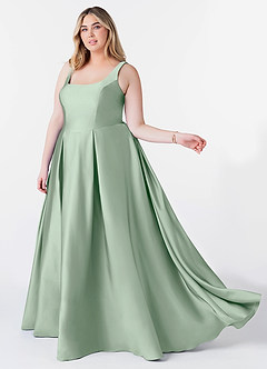 Azazie Neve Bridesmaid Dresses Agave Ball-Gown with Pockets Stretch Satin Dress image9