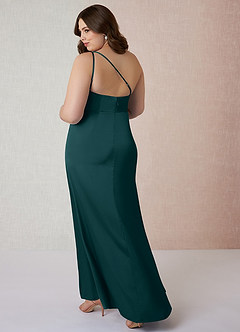 Azazie Mika Bridesmaid Dresses Pine Sheath One Shoulder Stretch Satin Dress image11