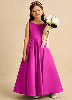 Azazie Pepper vestidos de niña de las flores Vestido de Fucsia de Satin Mate de Corte En A con Plisado image6