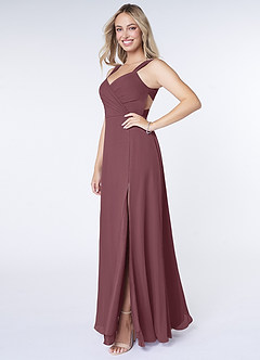 Azazie Nahrin Bridesmaid Dresses Sangria A-Line V-Neck Pleated Chiffon Dress image3