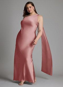 Azazie Juniper Pasjurken voor thuis Jurk van Stretch Satijn met Zeemeermin One-shoulder Stoffige Roos image9