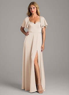Azazie Chloe Vestidos de damas de honor Vestido de Alabastro Blanco de Satén Elástico de Corte en A con Escote de Corazón image1