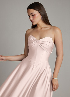 Azazie Meleena Bridesmaid Dresses Blushing Pink A-Line Strapless Stretch Satin Dress image4