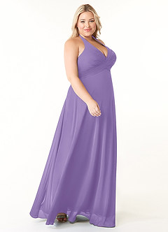 Azazie Tessie Vestidos de damas de honor Vestido de Tahití de Gasa de Corte en A con Cuello en V plisado image8