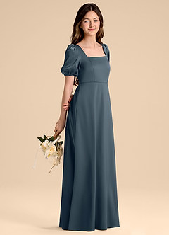 Azazie Briar Junior Vestido de Crepúsculo de Satén Elástico de Corte en A con Lazo image6