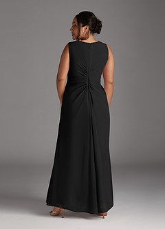 Azazie Manuella Mère de la mariée Robes Robe Trapèze en Mousseline de soie Col V plissé Noir image14