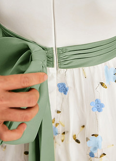 Azazie Pollie Blumenmädchenkleider A-Linie Schleifen Tüll Kleid Himmelblau Staubsalbei image10