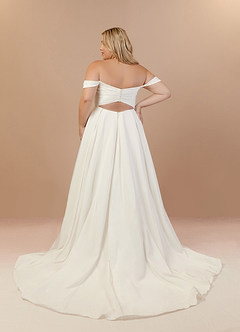 Azazie Joya Wedding Dresses Diamond White A-Line Off the Shoulder Crepe Back Satin Dress image11