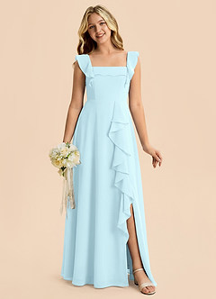 Azazie Nori Junior A-Linie Gestreift Chiffon Kleid Wolke Blau image1
