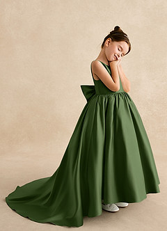 Azazie Mimia Flower Girl Dresses Olive A-Line Bow Matte Satin Dress image4