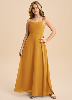 Azazie Shale Junior Butterscotch A-Line Bow Chiffon Dress image3