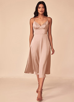 Azazie Dottie Bridesmaid Dresses Rose Gold A-Line Stretch Satin Dress image1