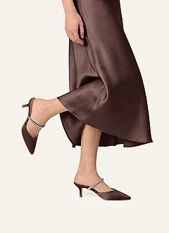 front Matching Color Stretch Satin Rhinestone Slip-on Kitten Heels & Clutch Set