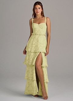 Azazie Romie Bridesmaid Dresses Lemon Sorbet A-Line Corset Floral Burnout Dress image4