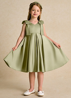 Azazie Guppie Flower Girl Dresses Moss Green Ball-Gown Pleated Matte Satin Dress image1
