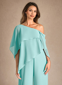 Azazie Halima Mother of the Bride Dresses Aqua Jumpsuit/Pantsuit Side Slit Chiffon Dress image8