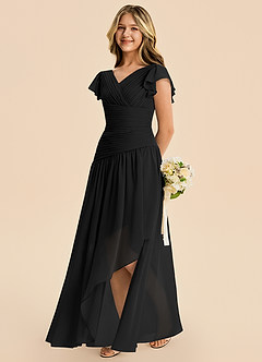 Azazie Pia Junior Black A-Line Pleated Chiffon Dress image7