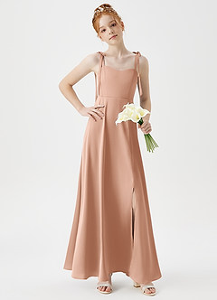 Azazie Rosey Junior Robe Trapèze en Satin extensible Encolure en Forme de Cœur Or Rose image3