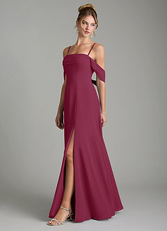 Azazie Mercedes Bridesmaid Dresses Mulberry A-Line Off the Shoulder Chiffon Dress image4