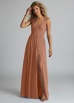Azazie Aziza Bridesmaid Dresses Bronzer A-Line V-Neck Pleated Chiffon Dress image2