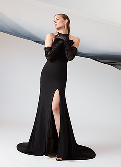 Azazie Aerith Wedding Dresses Black Sheath Bow Stretch Crepe Dress image7