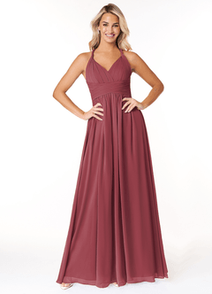 Azazie Ashia Abiti da Damigella Abito A-Line in Chiffon Plissettato Merlot image1