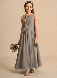 Azazie Ducky Girls Formal Flower Girl Dresses Taupe A-Line Pleated Chiffon Dress image4