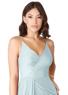 Azazie Evalin Bridesmaid Dresses Mist A-Line V-Neck Pleated Mesh Dress image5