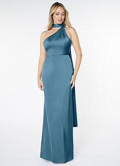 Azazie Kaylani At-home Try On Dresses Amethyst Mermaid High Neck Stretch Satin Dress image1