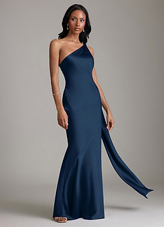 Azazie Galinda Suknie dla druhen Syrena Jedno ramię Satyna elastyczna Do ziemi Sukienka image5