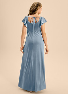 Azazie Bondi Junior Dusty Blue A-Line Bow Velvet Dress image2