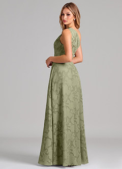 Azazie Phaedra Bridesmaid Dresses Pistachio A-Line One Shoulder Floral Burnout Dress image2