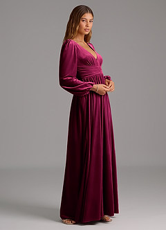 Azazie Norah Bridesmaid Dresses Cabernet A-Line Long Sleeve Velvet Dress image4