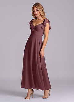 Azazie Leilani Brautjungfernkleider A-Linie Gestreift Chiffon Kleid Sangria image4