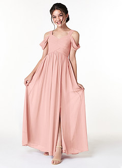 Azazie Lianne Junior Rosette A-Line Off the Shoulder Chiffon Dress image1