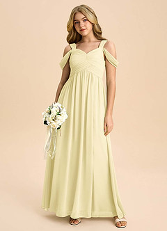 Azazie Lianne Junior Lemon Sorbet A-Line Off the Shoulder Chiffon Dress image5