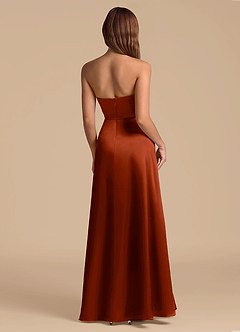 Azazie Wren Jurken voor bruidsmeisjes Jurk van Metaalachtig Satijn met A-Lijn Strapless Kastanjebruin image2