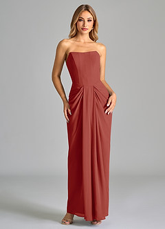 Azazie Anaïs Bridesmaid Dresses Terracotta Sheath Strapless Chiffon Dress image1