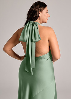 Azazie Velli Abiti da Damigella Abito Sirena in Raso Elasticizzato Collo Alto Matcha image13