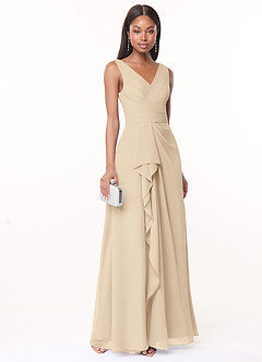 Azazie Julianna Bridesmaid Dresses Champagne A-Line Chiffon Dress image1